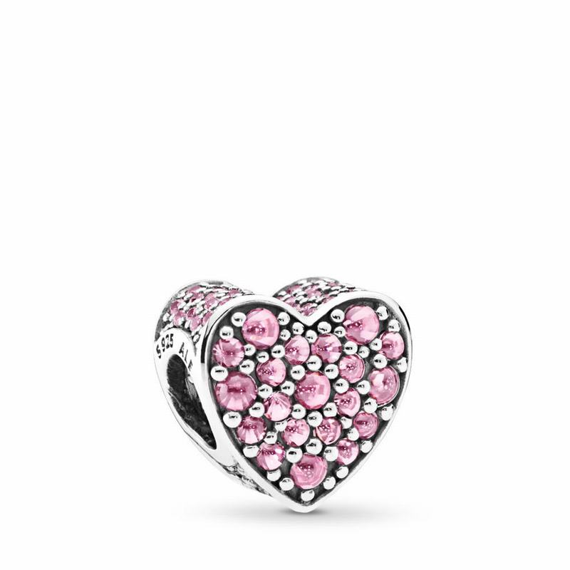 Pandora Australia Pink Dazzling Heart Charm - Sterling Silver | XKQRCM694